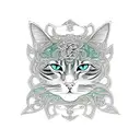 A cat adorned with intricate Celtic patterns, symbolizing the guardian of ancient knowledge tattoo design idea