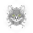 A cat adorned with intricate Celtic patterns, symbolizing the guardian of ancient knowledge tattoo design idea