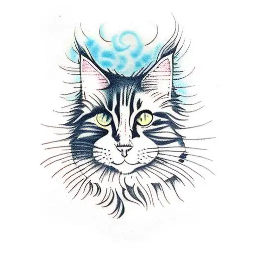 cute maine coon cat brown black tabby tattoo design idea