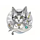 calico tabby cat with yellow halp behind her tattoo design idea