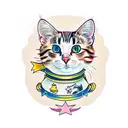 calico tabby cat with yellow halp behind her tattoo design idea