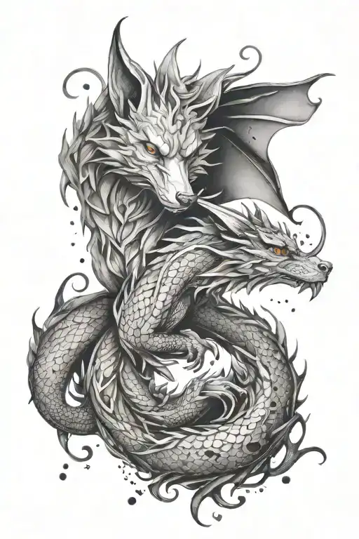 dragon and fox with anime theme tattoo design idea
