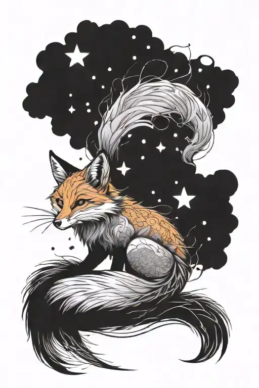 fox with anime theme leg sleeve tattoo design idea