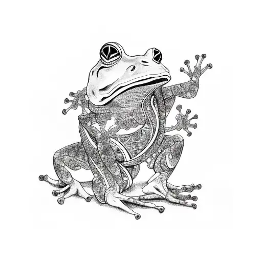 mono black, frog, standing on two legs, wide karate stance, combat kimono pants  tattoo design idea
