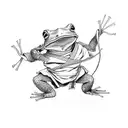 mono black, frog, standing on two legs, wide karate stance, combat kimono pants  tattoo design idea