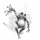 mono black, frog, standing on two legs, wide karate stance, combat kimono pants  tattoo design idea