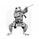 mono black, frog, standing on two legs, wide karate stance, combat kimono pants  tattoo design idea