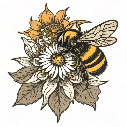 Daisy with a bumble bee tattoo design idea