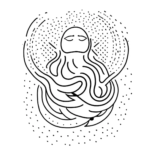 A minimalist tattoo of a cosmic soul merging with the universe tattoo design idea