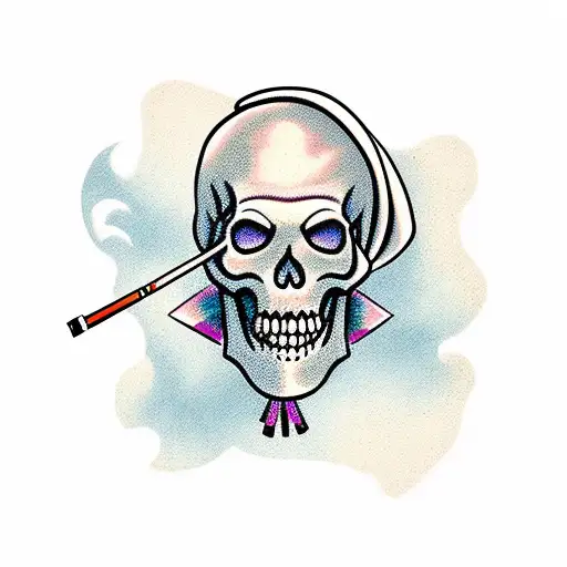 cowboy skeleton with poncho smoking cigarette tattoo design idea