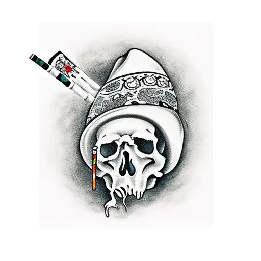 cowboy skull with poncho smoking cigarette tattoo design idea