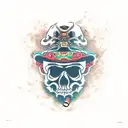 cowboy skull with poncho smoking cigarette tattoo design idea