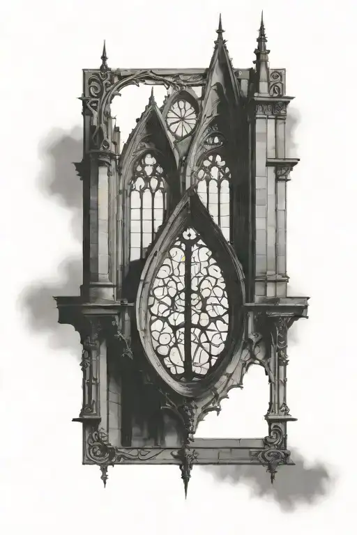 gothic architechture large windows with a frame  tattoo design idea
