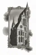 gothic architechture with large windows with a frame pointy buildings  tattoo design idea