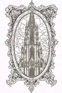 gothic cathedral tower inside of frame tattoo design idea
