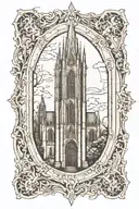 gothic cathedral tower inside of frame tattoo design idea