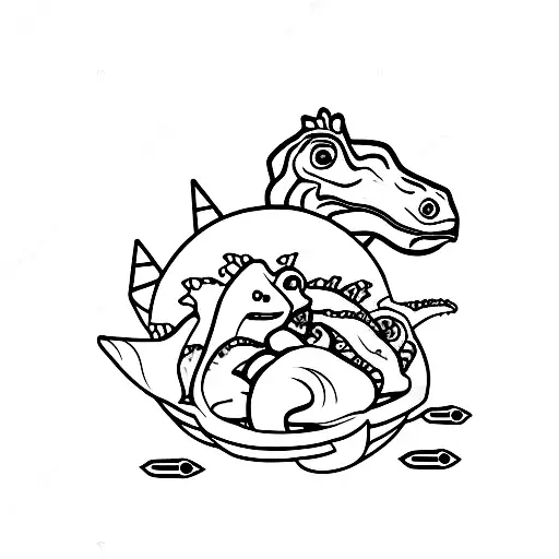 dinosaur with chicken nugget tattoo design idea