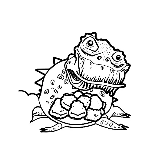 dinosaur with chicken nugget tattoo design idea