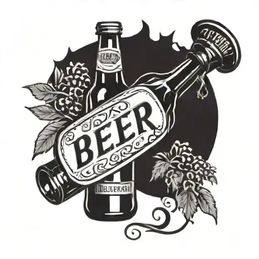 Beer bottle vintage 1993 written sign tattoo design idea