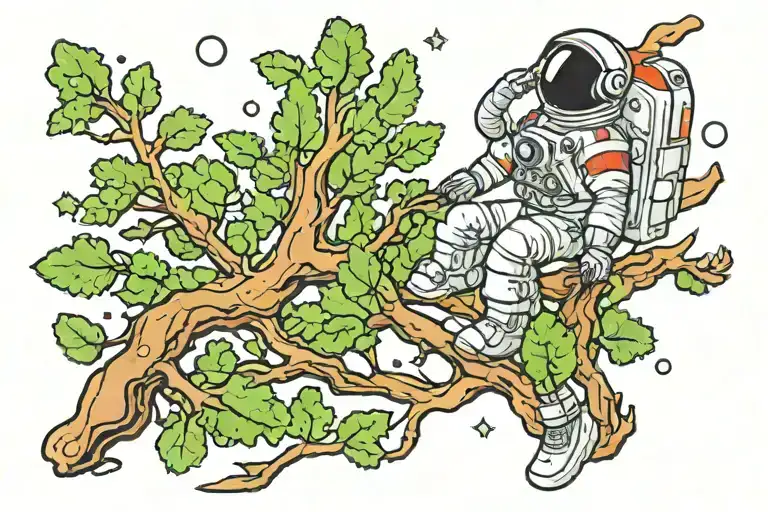 tree branches human mindset astronaut  tattoo design idea
