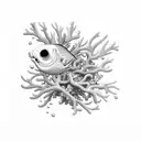 A mesmerizing underwater scene with colorful coral reefs and tropical fish tattoo design idea