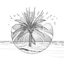 A stunning sun setting over a serene beach with palm trees and gentle waves tattoo design idea