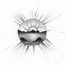 A stunning sun setting over a serene beach with palm trees and gentle waves tattoo design idea