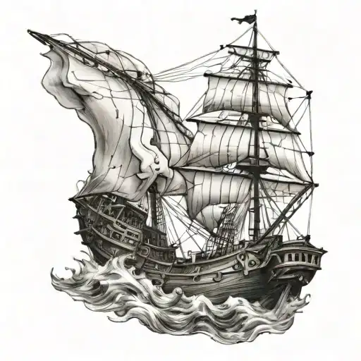 A ship on the way to the treasure map tattoo design idea