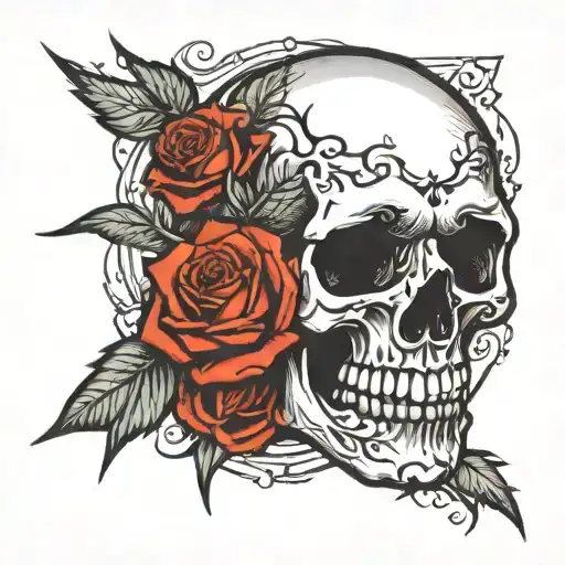 skull rose bullet hole tattoo design idea