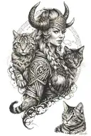 freya viking with two cats tattoo design idea
