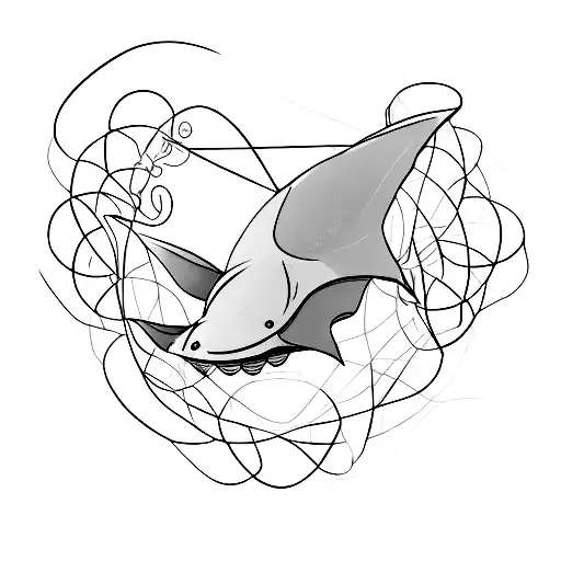 manta ray with tail connected to wire of PlayStation controller tattoo design idea