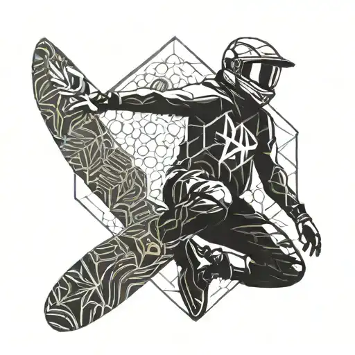River in space, wakeboarder, endless honeycombs. tattoo design idea