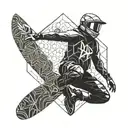 River in space, wakeboarder, endless honeycombs. tattoo design idea