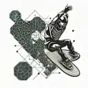 River in space, wakeboarder, endless honeycombs. tattoo design idea