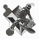 River in space, wakeboarder, endless honeycombs. tattoo design idea