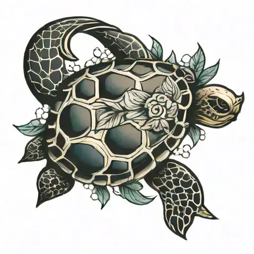 crescent moon and sea turtle  tattoo design idea