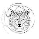 A minimalist tattoo of a yin yang symbol with a wolf and a tree inside, representing the harmony between nature and life balance. tattoo design idea