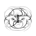 A minimalist tattoo of a yin yang symbol with a wolf and a tree inside, representing the harmony between nature and life balance. tattoo design idea