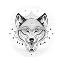 A dotwork tattoo of a wolf howling at the moon with a small circle of stars around it, symbolizing loyalty and connection to the night sky tattoo design idea