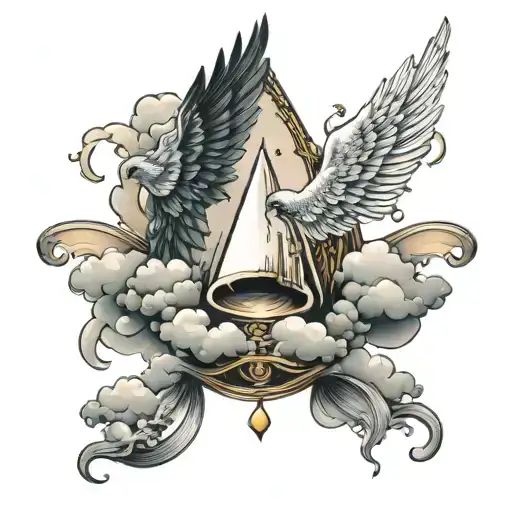 tear drops falling from the sky surrounded around clouds and wings tattoo design idea