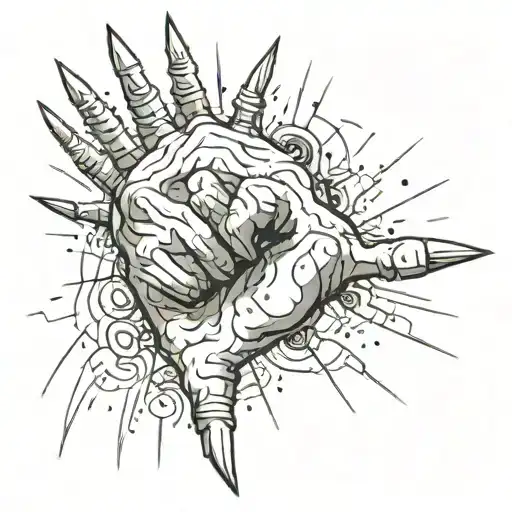 spike brutalsm with a hand with swirl in the middle of it  tattoo design idea
