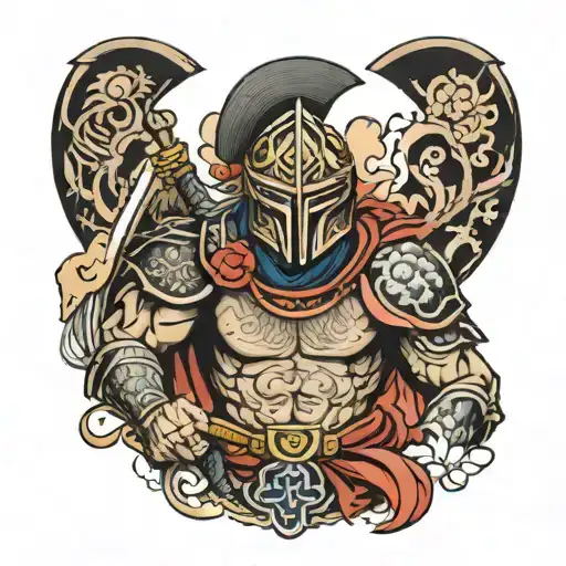 spartan warrior surrounded tattoo design idea