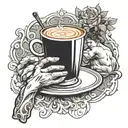 Michelangelo's creation of Adam with a cup of coffee tattoo design idea