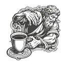 Michelangelo's creation of Adam with a cup of coffee tattoo design idea