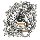 Michelangelo's creation of Adam with a cup of coffee tattoo design idea
