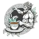 Michelangelo's creation of Adam with a cup of coffee tattoo design idea