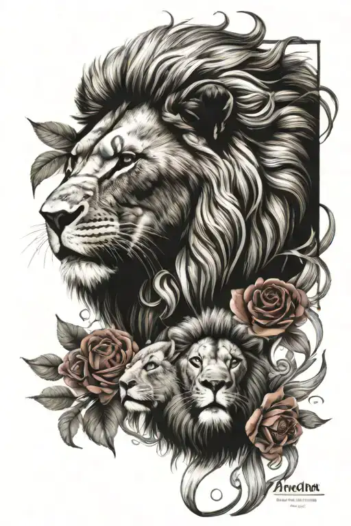 lion, rose and phoenix rising tattoo design idea