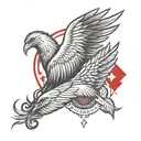 wings surrounding american red cross with feathers floating in breeze tattoo design idea