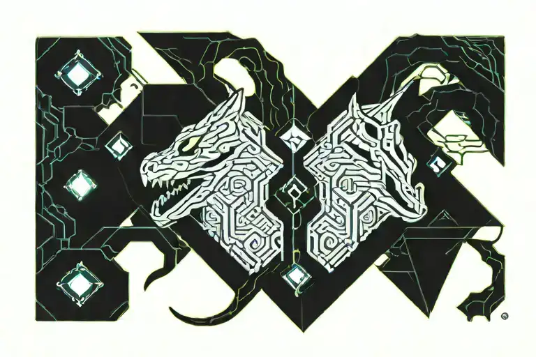 Scary snake turning into a diamond wolf tattoo design idea