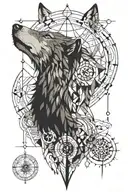 wolf  with compass  tattoo design idea